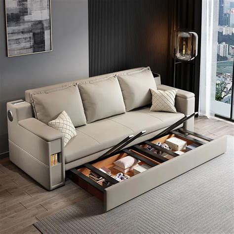 2100mm Convertible Bed Full Sleeper Sofa Leath-aire Upholstered Storage ...