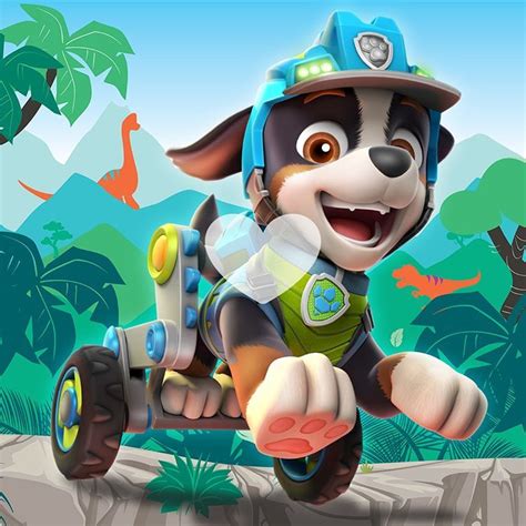 a cartoon dog with a fireman's hat riding on a toy car in the jungle