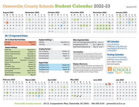 Greenville County Schools District Calendar 2022-2023 PDF