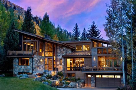 Exterior of the Ptarmigan Residence clad in natural dry stack stone ...