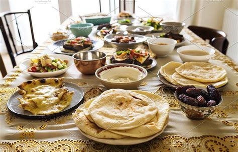 Delicious food for a ramadan feast stock photo containing aerial view ...