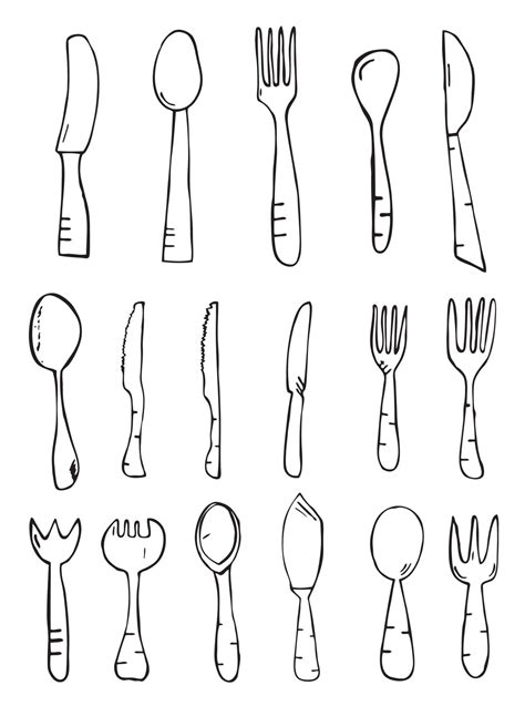 Spoon knife fork. Hand drawn isolated objects. 9759486 Vector Art at ...