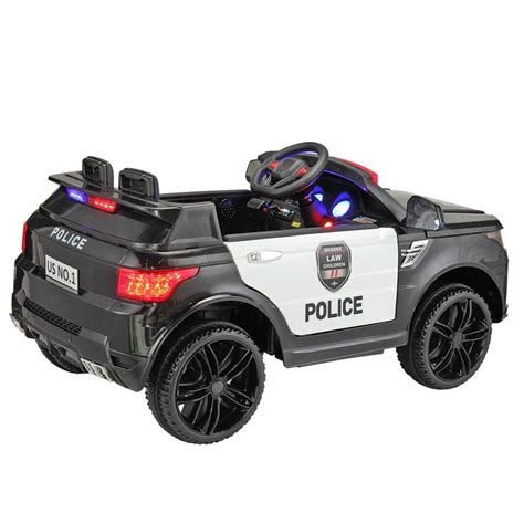 a toy police car is shown with its lights on and steering wheel in the back