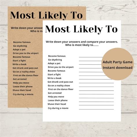 Adult Party Games Most Likely to Party Games Printable - Etsy