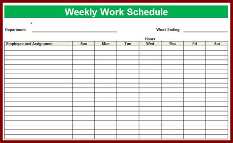 Weekly Employee Schedule Template Printable