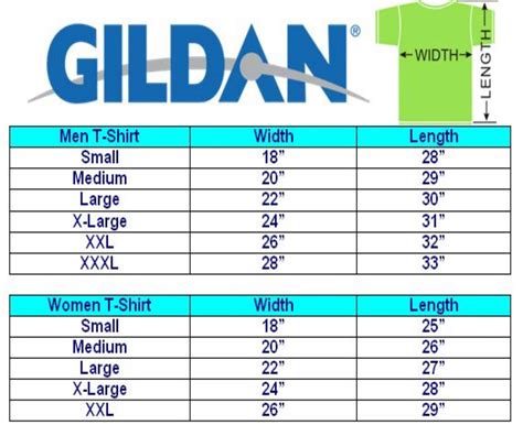 Gildan Shirts Sizing Chart