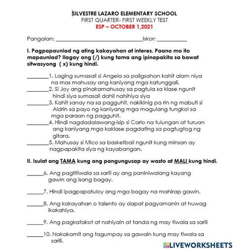 Pagkilala Sa Sarili Worksheet Live Worksheets – NBKomputer