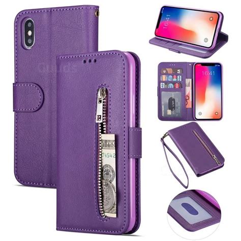 Retro Calfskin Zipper Leather Wallet Case Cover for iPhone XS Max (6.5 ...