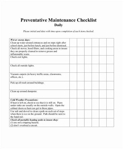 Preventive Maintenance Schedule Pdf Unique 15 Maintenance Checklist ...