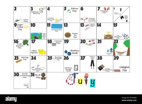 July 2023 calendar illustrated with daily Quirky Holidays and Unusual ...