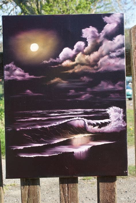 Moonlit Seascape. Oils on a black gesso canvas. | Black canvas ...