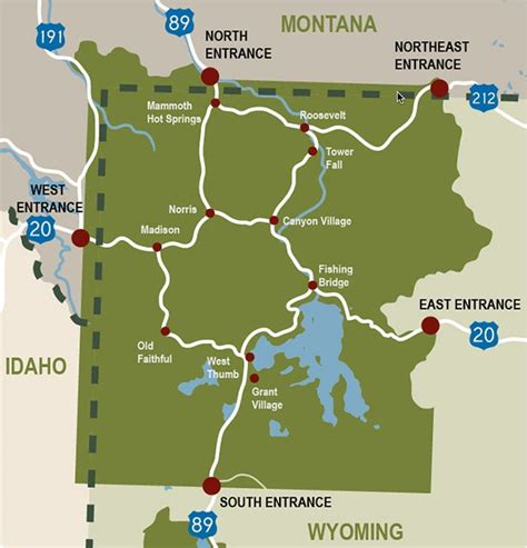 Map Of Yellowstone National Park Entrances - Topographic Map World