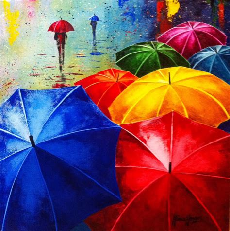 Monica Moraes Art Série Garoa Umbrellas Acrylic on canvas 60x60 cm ...