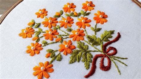 Hand Embroidery | satin stitch | flower design by nakshi katha. | Hand ...