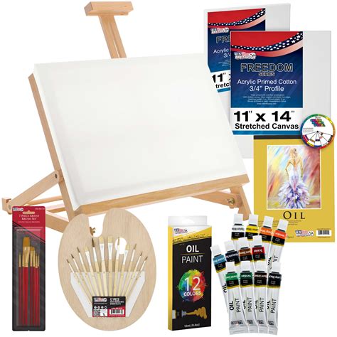 35-Piece Oil Painting Table Easel Set with Paint, Canvas, Brushes ...