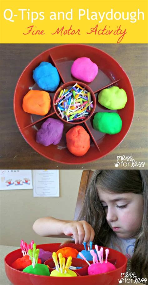 Fine Motor Activity with Playdough and Q-Tips - Mess for Less