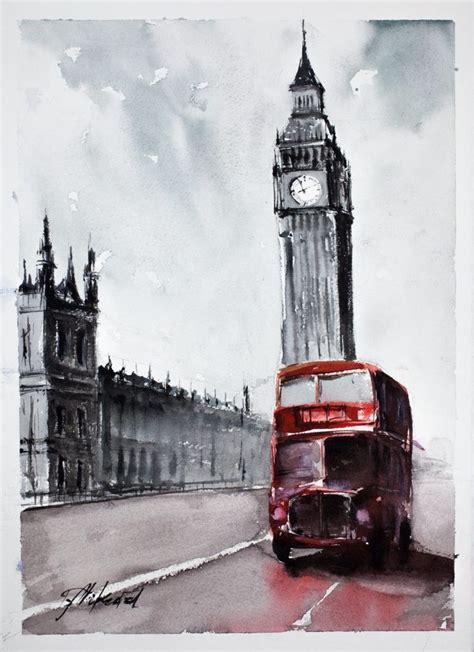 London Bus - Original Watercolour painting by Tomasz Mikutel | London ...