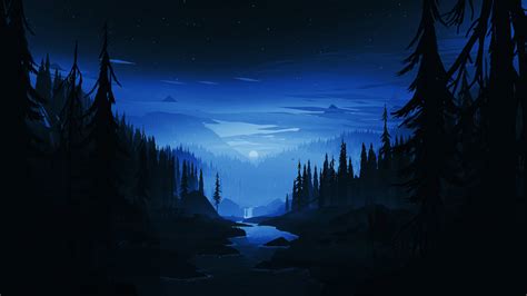 Download wallpaper 1366x768 dark night, river, forest, minimal, art ...