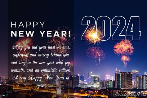 Happy New Year 2024 Greeting Cards With Fireworks