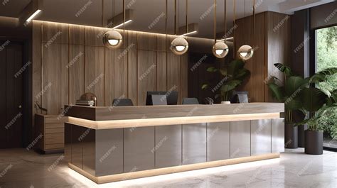 Premium Photo | Modern luxury hotel reception counter desk