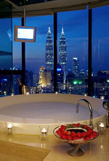 Luxurious bubble bath comes with beautiful scenery and fresh strawberry ...