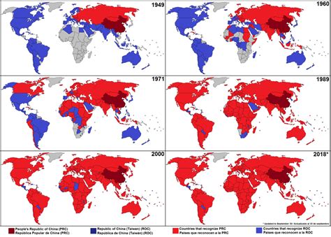 PRC and ROC 's global recognition from 1949 to 2018 : r/MapPorn