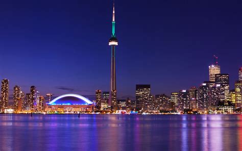 Download wallpapers Toronto, CN Tower, night, city lights, skyscrapers ...