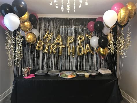 Pink, black and gold birthday theme | 21st birthday decorations ...