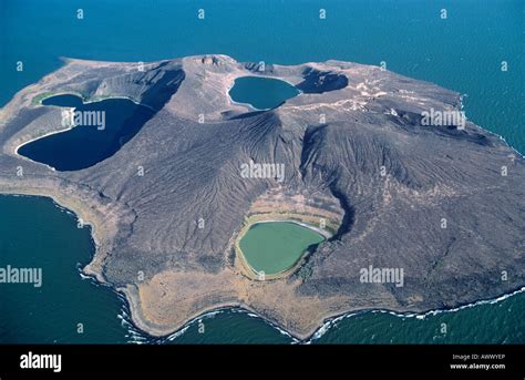 Central Island showing volcanic crater lakes within Lake Turkana in ...