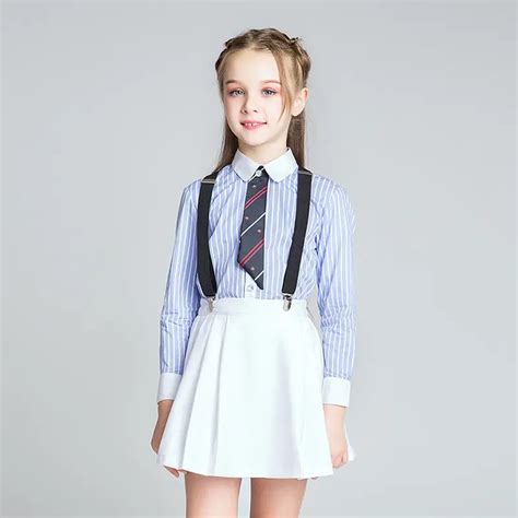 School Striped Shirt+Skirt Girls Clothes Set School Chorus Stage ...