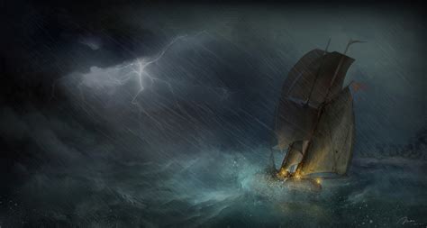 Free download | HD wallpaper: art, Lightning, ocean, painting, rain ...