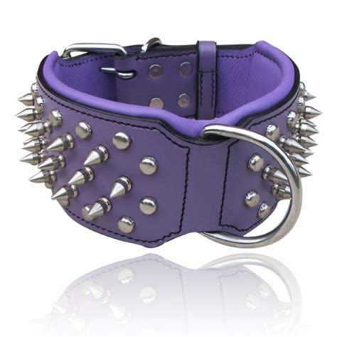 Purple Spiked Leather Dog Collars, Heavy Duty Iron Spike Collars