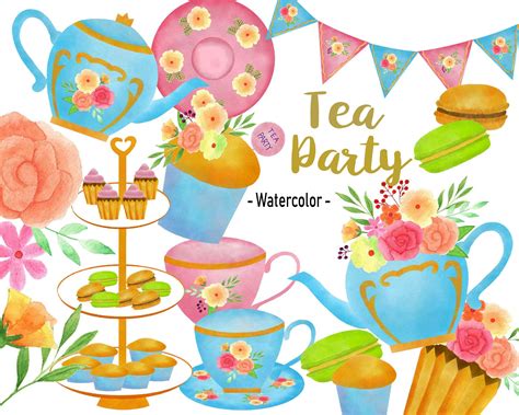 Flower Tea Party Clip Art Watercolor Tea Party Clip Art/ Tea | Etsy