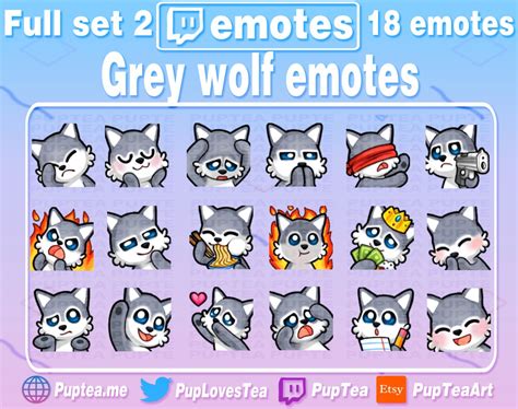 18x Cute Grey Wolf Emotes Pack for Twitch Youtube and Discord Full Set ...