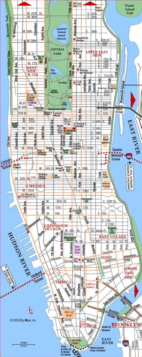 Map of Manhattan island | New york city map, New york city guide, Map ...