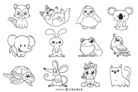 Cute animals outline illustrations set #AD , #AFF, #affiliate, #animals ...