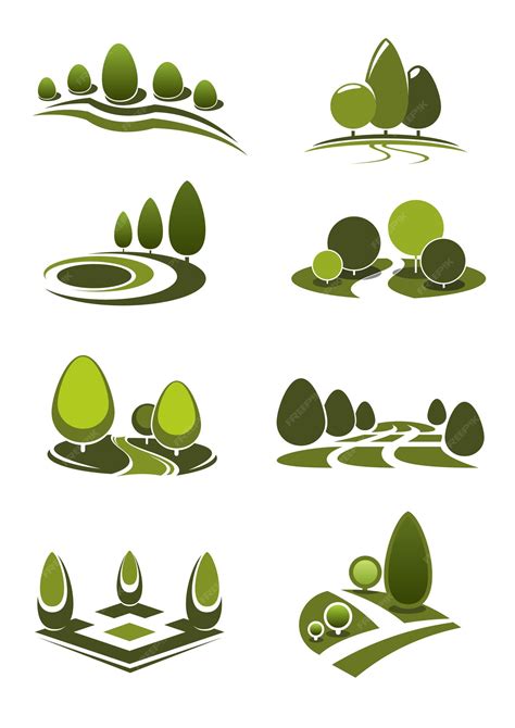 Premium Vector | Summer park and public garden landscape icons set with ...