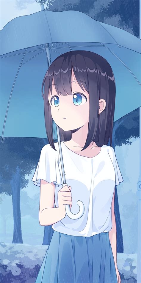 Download wallpaper 1080x2160 anime girl, cute, with umbrella, art ...