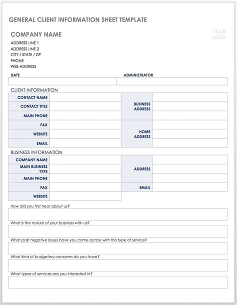 Printable Basic Customer Information Form Template Word