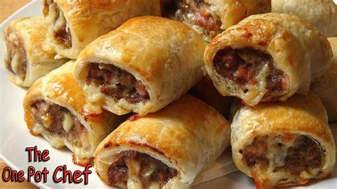 Cheesy Beef and Bacon Sausage Rolls | One Pot Chef - YouTube