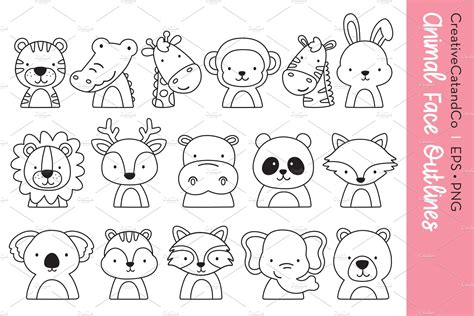 Animal Face Outlines Vector EPS PNG | Animal Illustrations ~ Creative ...