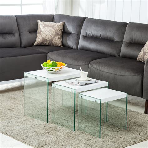 New Modern Nest of 3 White Coffee Table Side /End Table Living Room ...