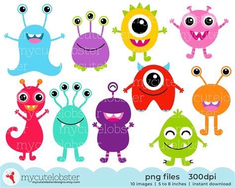 Monsters Clipart Set Clip Art Set of Cute Monsters - Etsy UK