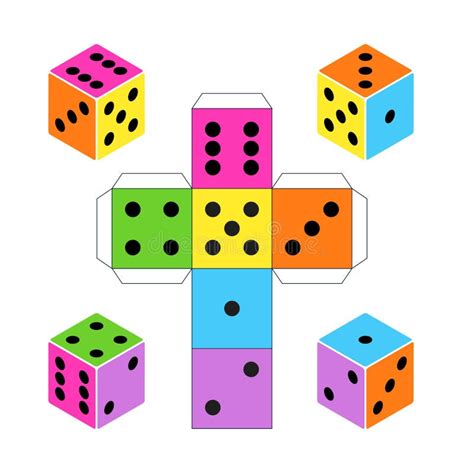 Colorful Paper Dice Template Isolated on White Stock Vector ...