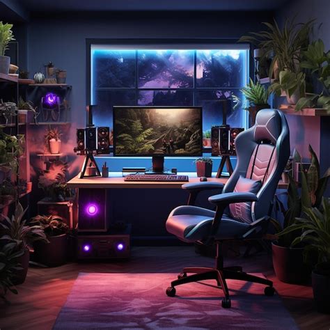 Premium AI Image | gaming computer setup rgb lighting and curved ...