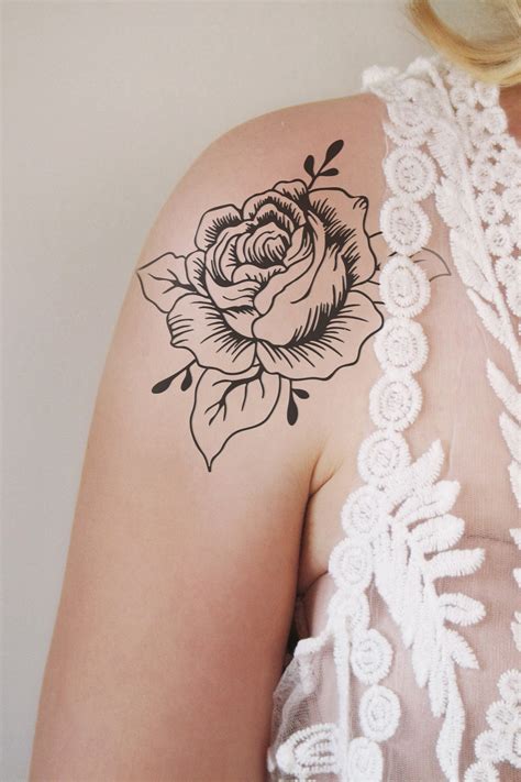 Black And White Rose Tattoo Shoulder