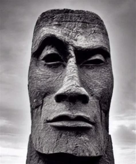 the face of a statue is shown in black and white, with cloudy skies ...