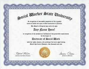 Amazon.com: Social Worker Social Work Degree: Custom Gag Diploma ...