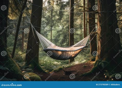 Hammock Swing Hanging from a Tree in the Middle of a Forest Stock Image ...