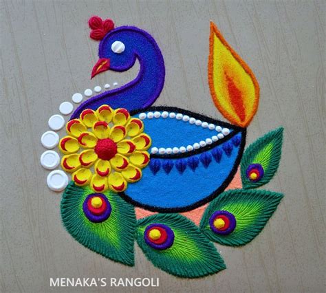 Easy Peacock Rangoli Design for Diwali